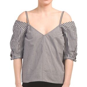 Derek Lam 10 Crosby Black and White Gingham Top, Size 8, Cold Shoulder, V Neck